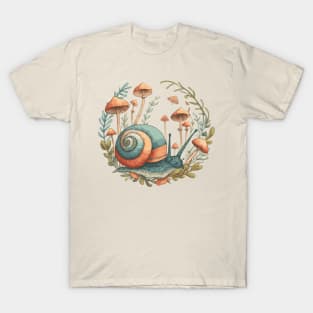 Cottagecore Snail with Mushrooms T-Shirt